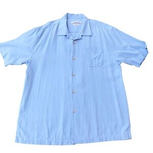 Tommy Bahama Blue Silk Button Up Camp Shirt Casual Short Sleeve Men's Large